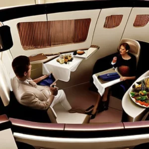 Artistic representation for Luxury goodies and fine food : What passengers get flying first class.