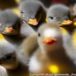 Artistic representation for Baby ducks need bedding as they mend in Metchosin animal rehab centre.