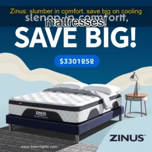 Artistic representation for Zinus: slumber in comfort, save big on cooling mattresses!