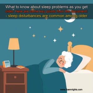 Artistic representation for What to know about sleep problems as you get older: here are some key points from the document: - sleep disturbances are common among older adults. - these issues can stem from various factors such as health conditions, medication side effects, or changes in sleep patterns.