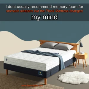 Artistic representation for I dont usually recommend memory foam for stomach sleepers but the Plank Mattress changed my mind
