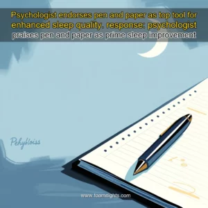 Artistic representation for Psychologist endorses pen and paper as top tool for enhanced sleep quality. response: psychologist praises pen and paper as prime sleep improvement instrument.