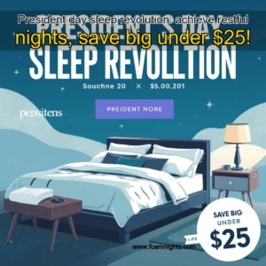 Artistic representation for President day sleep revolution: achieve restful nights, save big under $25!